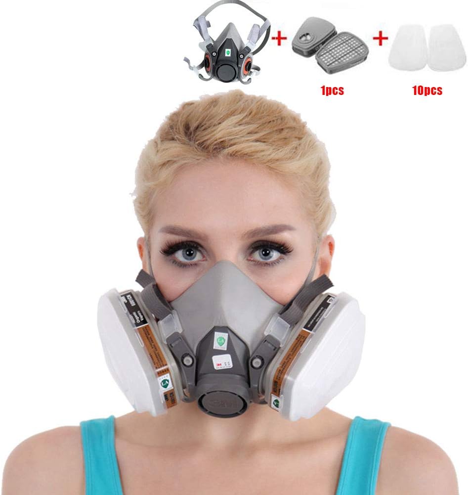 QICLT Full Face Respirator Mask Gas silicone Comfortable and breathable With 10 electrostatic filter cotton +1 filter box Industrial Gas Chemical Anti-Dust