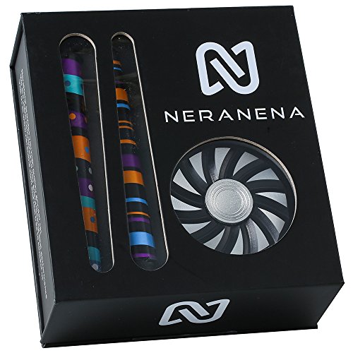 NeraNena Herb Spice Grinder Spinner Crusher 2.4" 3 Parts Pollen Scraper with Plastic Containers, Filter Tips (Black) set