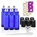 6, 10ml Cobalt Blue Glass Roller Bottles With Stainless Steel Roller Ball for Essential Oil by Mavogel - Include 3 Extra Roller ball, 12 Pieces Labels, Essential Oils Opener, Dropper