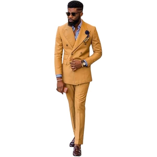Amazon.com: Lacoac Men's Orange Double Breasted Buttons Suit Peak