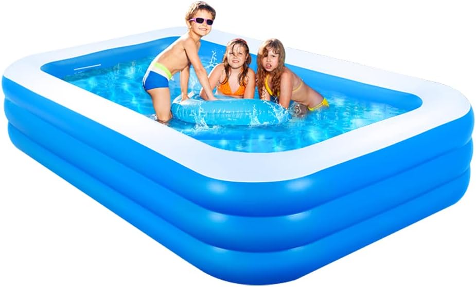 GALAXYER Inflatable Paddling Pool 3 Rings Large Family Rectangular 290x163x50