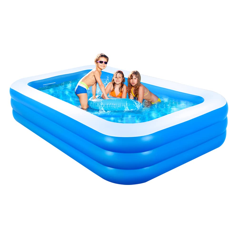 GALAXYER Inflatable Paddling Pool, 3 Rings Large Rectangular Family Swimming Center for Kids Toddlers Adult, Indoor Outdoor Garden Swimming Pool, 290 × 163 × 50 CM
