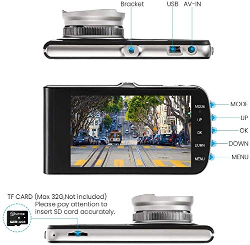 Dash Camera 1080P, EIVOTOR Car Camera DVR 4 Inch LCD Screen Full HD 140 ° Dual DashCam Front Rear Wide Angle Car Recorder with G-Sensor Night Vision Motion Detection WDR Parking Monitor Loop Recording
