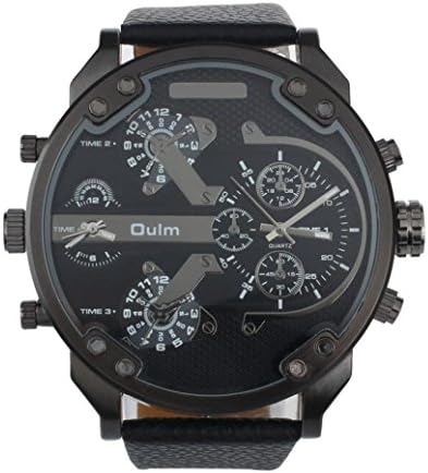 Sports Wrist Watch ,Vinjeely Luxury Military Army Dual Time Quartz Large Dial Oulm (Black)