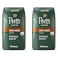 Peet's Coffee, USDA Organic Dark Roast Ground Coffee - French Roast 36 Ounces (2 Bags of 18 Ounces)