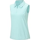 BGOWATU Women's Sleeveless Golf Polo Shirts 1/4 Zip Tennis Tank Tops with Collar UV Protection Quick Dry