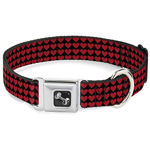 Buckle-Down Seatbelt Buckle Dog Collar - Mini Hearts Black/Red - 1" Wide - Fits…