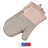 Silicone Oven Mitts 464 F Heat Resistant Potholders Plaid Cooking Gloves Non-Slip Grip for Kitchen Oven, BBQ Grill and Fire Pits - Ideal for Cooking, Baking 7x13 inch 1 pair (khaki) by LA Sweet Home