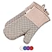 Silicone Oven Mitts Plaid Heat Resistant Potholders Cooking Gloves Non-Slip Grip for Kitchen Oven, BBQ Grill and Fire Pits - Ideal for Cooking, Baking 7x13 inch 1 pair (khaki) by LA Sweet Home