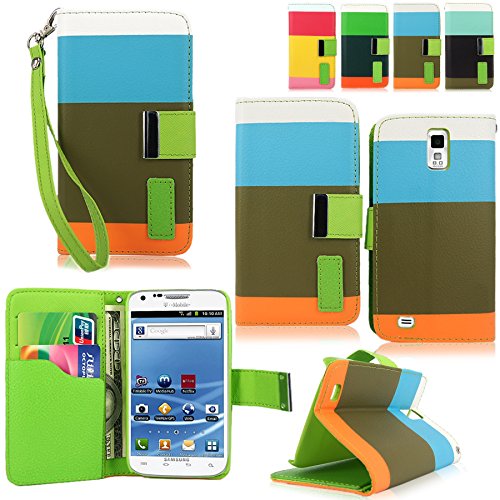 Samsung Galaxy S2 Case-Cellularvilla Pu Leather Wallet Card Flip Open Pocket Case Cover Pouch For Samsung Galaxy S2 S II T989 T-Mobile (Blue Orange)