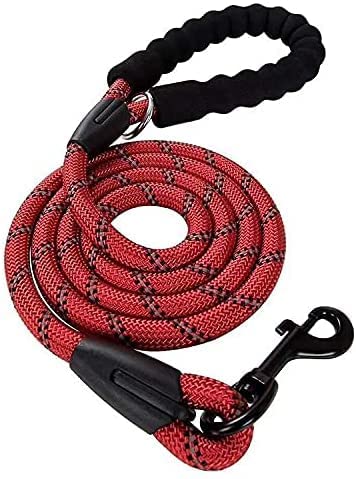 Reflective Dog Rope Lead With Padded Handle - Multiple Size & Colour Options (Lightweight - 1.5m Length, Red)