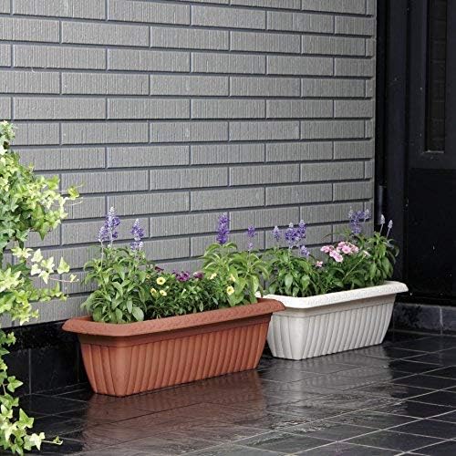 Iris Ohyama, Slim Planter with Water Supply - Slim Planter Relief - 610, Plastic, Gray, Large, 61 x 20 x 17.2 cm - Image 4