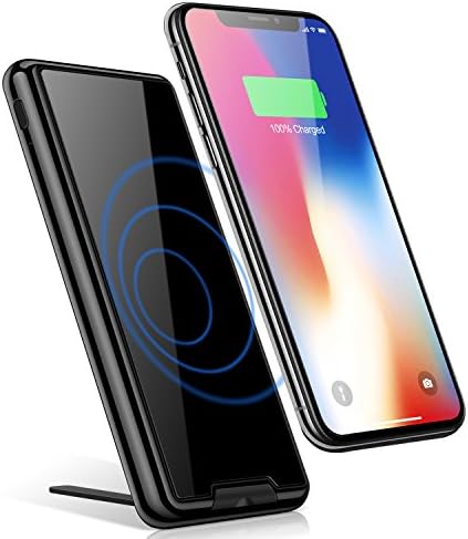 Portable Charger Power Bank, HTGK 10000mAh Qi Wireless Charger with Kickstand External Battery Pack 2 in 1 for iPhone X, iPhone 8/8Plus, Samsung Galaxy S6/7/8 and More (Black)