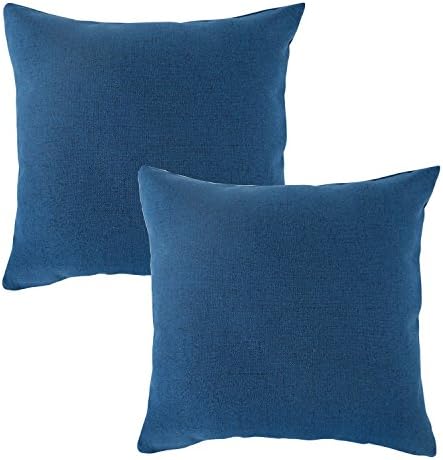 MRNIU Home Decorative Cushion Cover Plain Faux Line Throw Pillow Case Cushion Protector 18x18 Inches Dark Blue Set Of 2 For Couch Bed Sofa Or Patio (18 X 18, Navy Blue)
