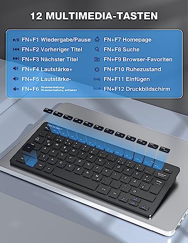 TECKNET Wireless Keyboard Mouse Set, German QWERTZ Layout, 2.4 GHz Wireless Mini Keyboard Mouse, 15 m Range Connection, Wireless Quiet Wireless Keyboard with Mouse for PC, Laptop, Smart TV, Black
