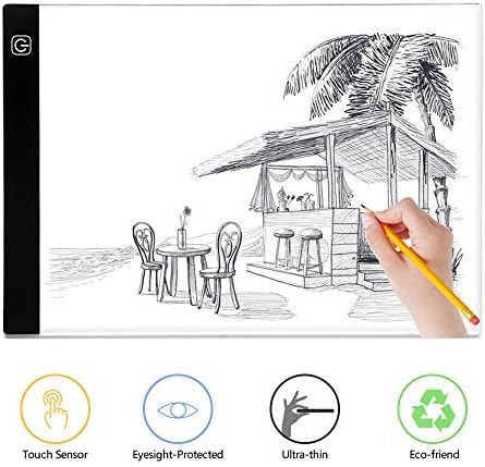 A4 Light Box, BTGGG Portable LED Tracing Light Pad Weeding Vinyl Dimmable Brightness LED Drawing Pad Table Stencil Display with USB Power Cable for Kid and Adult [Flicker-Free] [Eye Protection]