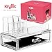 Acrylic Countertop Storage Makeup Organizer - Womens Nail polish make up brushes lipstick cosmetic brush jewelry holder with spacious bottom drawer counter display container for any vanity great gift!