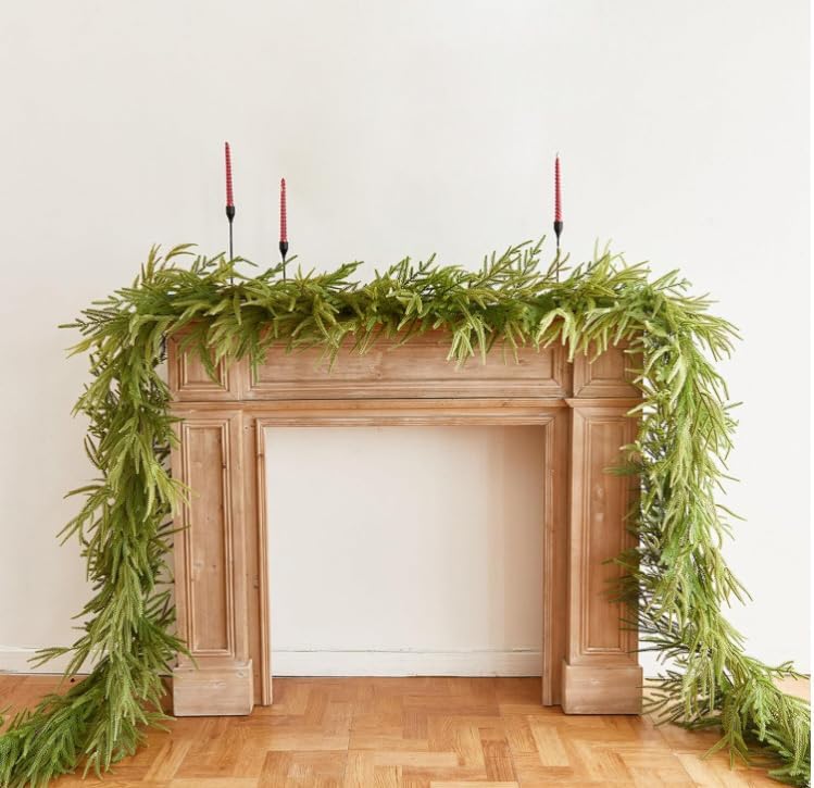 Wreaths, Garlands & Swags - Christmas Garland - 15FT Artificial Pine Garland - Faux Cypress Cedar Pine Needles Greenery Garland for Home Stairs Fireplace Front, Tree Hanging Decorations for Party Indoor Outdoor