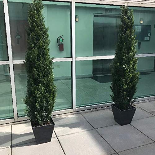 One 6 Foot Outdoor Artificial Cedar Topiary Tree Potted UV Rated Plant