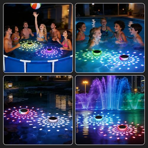 BSgifts Floating Solar Pool Lights, Outdoor LED Floating Pool Lighting with Remote, RGB Color Changing, IP68 Waterproof, Light Sensor Auto ON/Off Suitable for Inground, Above Ground Pools, 2 Pack