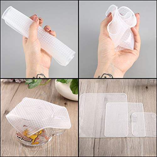 4pcs Seal Vacuum Food Magic Wrap Multifunctional Food Fresh Keeping Plastic Wrap Silicone Transparent Re-Usable Food Wraps