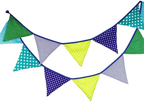 Flag Garland Fabric Flag Buntings Garlands Cotton Banner, DIY Decoration Wedding Party (Blue&Green)