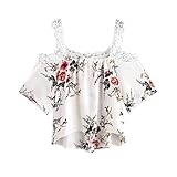Litetao 2017 New Fashion Short Sleeve Off Shoulder Lace Floral Blouse Roses Printed Casual Cute Tops T-Shirt (S, 2White)