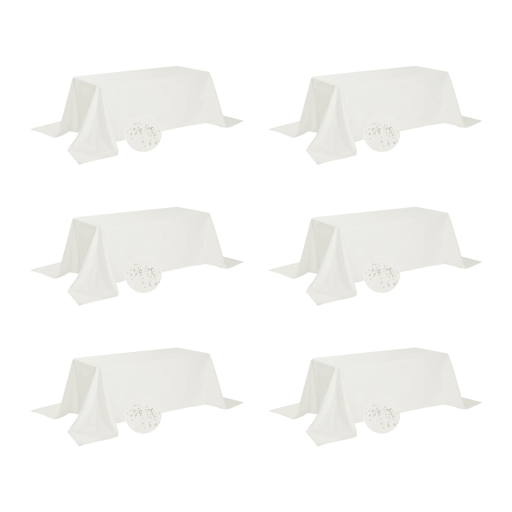 Photo 1 of Fokitut 6 Pack Waterproof Rectangle Tablecloth, 90x132 Inch,Stain Resistant and Wrinkle Polyester Table Cloth, Fabric Table Cover for Kitchen Dining, Wedding, Party, Holiday Dinner-Ivory