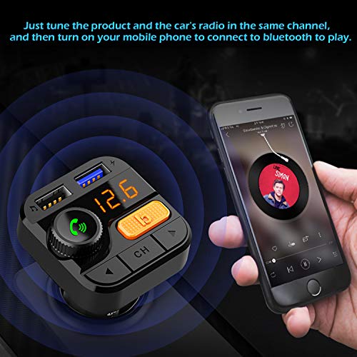FITNATE Car Bluetooth FM Transmitter,Upgraded Version Bluetooth5.0 Wireless Car FM Radio Music Player,Super Bass, Support Hands-Free Calling