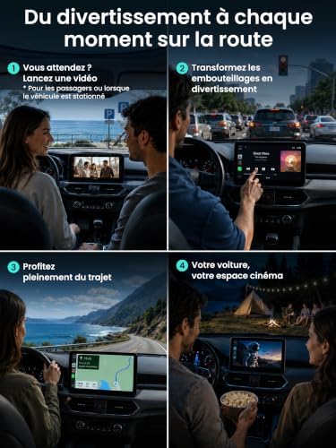 Adaptateur CarPlay sans Fil Android Auto, Boîtier AI Vidéo Auto 3-en-1 pour CP/AA Filaire OEM, 4G+32G, Double Wi-FI & Hub IoT Bluetooth, pour Netflix/Youtube/TikTok/Carte TF, CB4B
