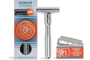 MERKUR FUTUR 701 Adjustable Double Edge Safety Razor - Bright Chrome | Adjustable Razor With Dial | Made in Germany | Plastic-Free | Snap-On Cap Design | Straight Bar