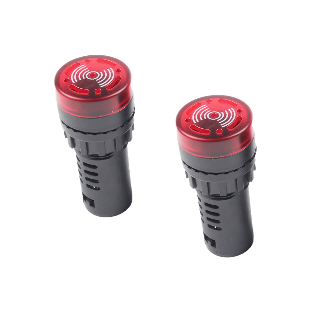 Buzzer Alarm Indicator, Red DC 24V LED Flash Alarm Indicator Signal Lamp with Buzzer for DIY, Electricity and Machinery - Pack of 2