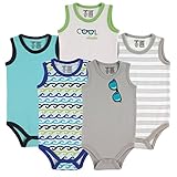 Luvable Friends 5-Pack Lightweight Sleeveless Bodysuits, Boy Sunglasses, 3-6 Months