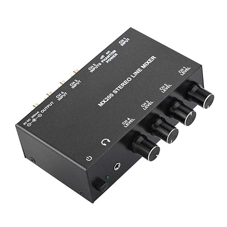 ASHATA 4-Kanal DJ Mixer Mischpult, High Gain Mini Karaoke Mixer 4-Kanal Line-Mixer 3RCA Eingang+1RCA Ausgang,Tragbar Noise Ca