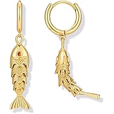 FAUTHENTICUTE Boho Fish Shell Starfish Dangle Earrings For Women Statement Long Seashell Pearl Drop Earrings Summer Beach Jewelry