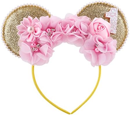 Lovely Mouse Ears Flowers Headband Hoop Hair Accessories for Birthday Party Travel Festivals
