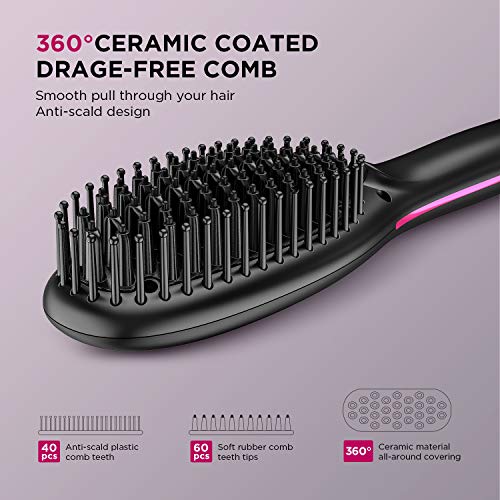 Hair Brush Straightener, ABOX Electric Ionic Straightening Comb,30s Fast Ceramic Heat for Frizz-Free Silky Hair, Anti-Scald,8 Levels Temperature with LED Display, Auto Lock/Off for Home, Travel&Salon - Thumbnail 4