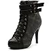 Ollio Women's Winter Shoe Lace Up Military Buckle High Heel Multi Color Ankle Boot