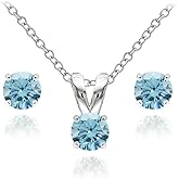 B. BRILLIANT Sterling Silver Small Dainty Crystal Solitaire Necklace & Stud Earrings Birthstone Jewelry Set for Women Bridesmaids