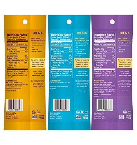 Biena Chickpea Snacks, NON GMO, Gluten Free, Excellent Source of Fiber, Healthy Treats For Everyday, Variety Pack Sampler By Variety Fun (9 Count)