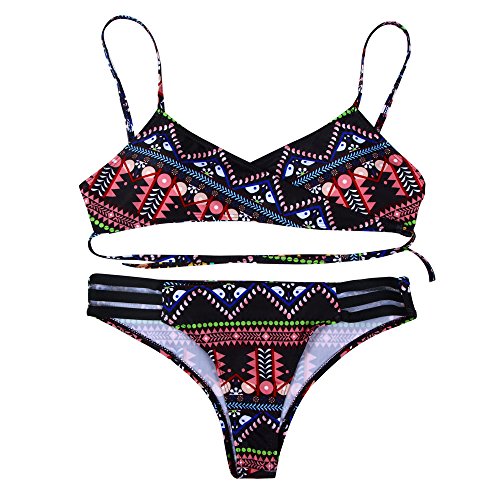 DEATU Women Bohemia Push-Up Padded Bra Beach Bikini Set Swimsuit Two Piece Swimwear Ladies Tankinis Clearence Sale(Red,Large)