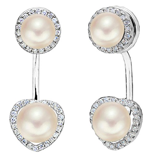 EleQueen 925 Sterling Silver CZ AAA Button Cream Freshwater Cultured Pearl Bridal Modern Ear Jacket Drop Earrings