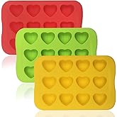 DaKuan Silicone Heart Shaped Molds, 3 Packs 12 Cavities Heart Shaped Silicone Mold for Chocolate Cake Jelly Pudding Handmade Soap Mould Candy Making (Red, Yellow, Green)