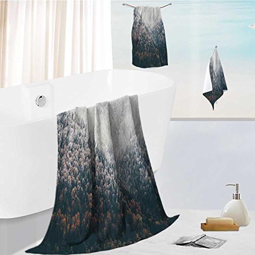 Luxury Hotel Bath Towel Set - 3 Pieces foggy autumn coniferous forest landscape aerial view background travel serene scenic view 100% Turkish Soft Cotton