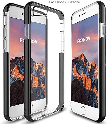 FOXNOV iPhone 8 Case, iPhone 7 Case, iPhone 7 / 8 Shock Absorption Case Crystal Clear Cover Slim Soft Touch Durable Protective TPU Case with Bumper (Black)