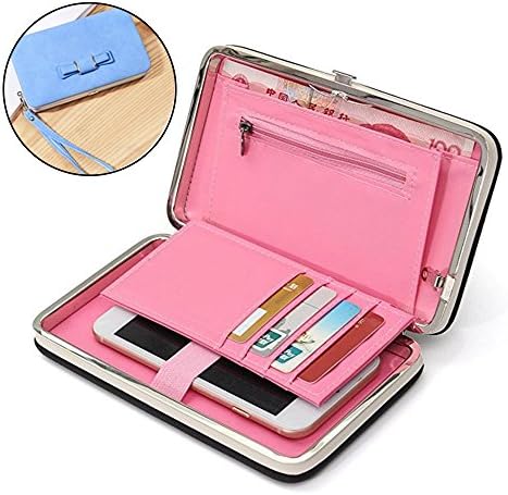 Phone Clutch Wallet Case, Fresky Women's Leather Phone Clutch Package Wallet Long Section Holder With Strap/Card Slots/Cash Clot/Zipper Pocket 5.5 Inch for iPhone Samsung All Phones (Light Blue)