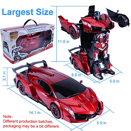 Transformer RC Car, Remote Control Car, 14" Electric Radio Controlled Cars Toys for Kids, Hand Control/One Key Transforming Robot, Cool Sound Light,3 4 5 6 7 8 9 10 11 Year Old Boy Kids Toddlers Gifts