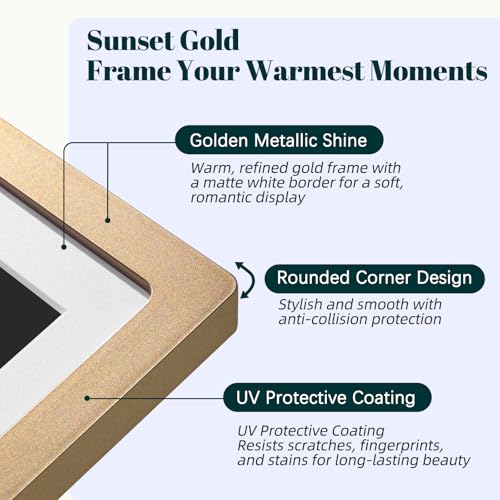 Frameo Digital Picture Frame WiFi Sunset Gold Frame 10.1 Inch Picture Frame with 1280x800 HD IPS Touchscreen, Built-in 32GB, Send Photo Video via Frameo App/USB/SD, Gifts for Women Men