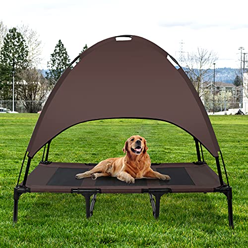 Niubya Outdoor Dog Bed with Canopy, Elevated Dog Bed with Removable