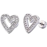 CZ Heart Cartilage Helix Stud Earring Stainless Steel Crystal Hearts Screw Flat Back Tragus Helix Tiny Studs Earring Dainty Valentine's Day Birthday Jewelry Gifts for Women Men 18G